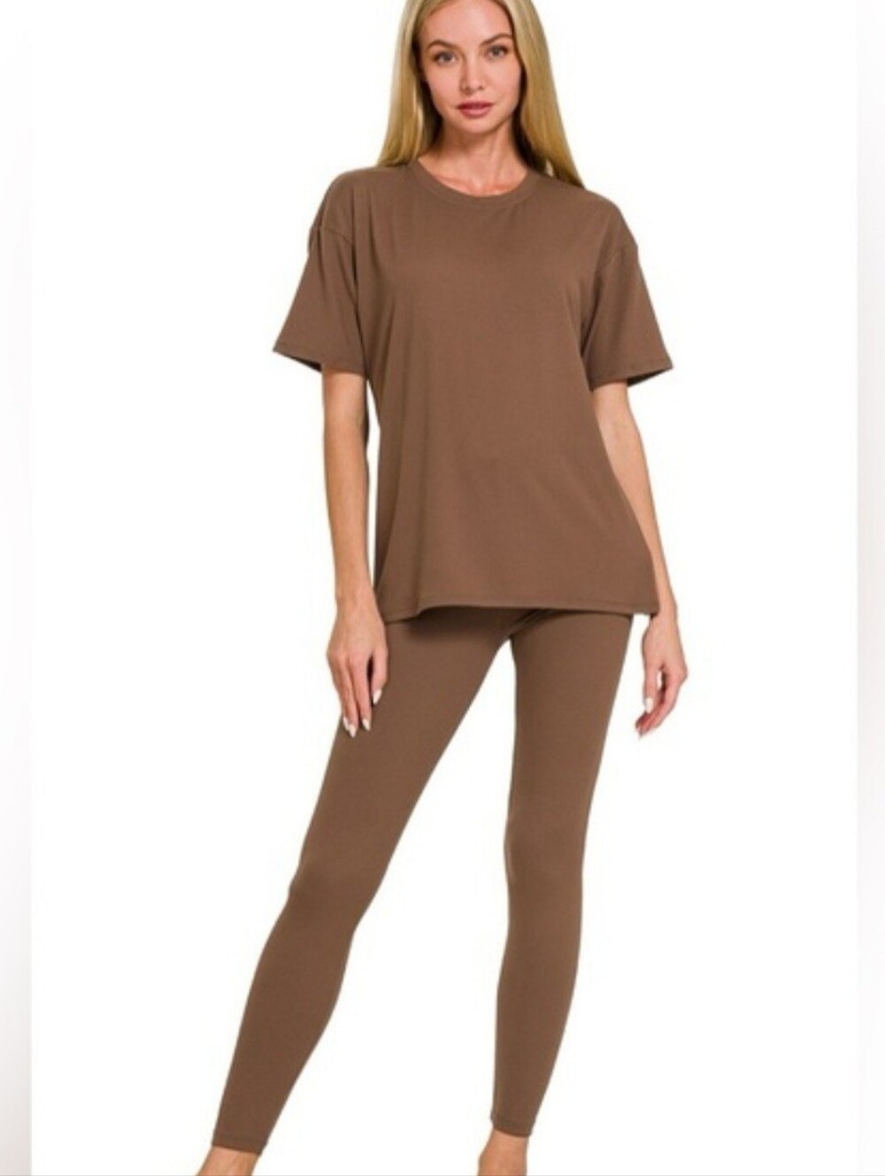 Zenana Microfiber Tee & Leggimgs Set Chocolate